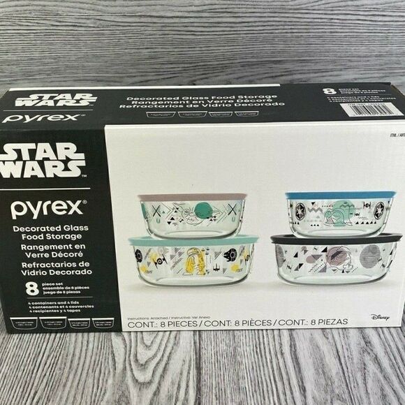 NEW PYREX DISNEY STAR WARS 8 piece set: 4 Bowls (c - Picture 1 of 2